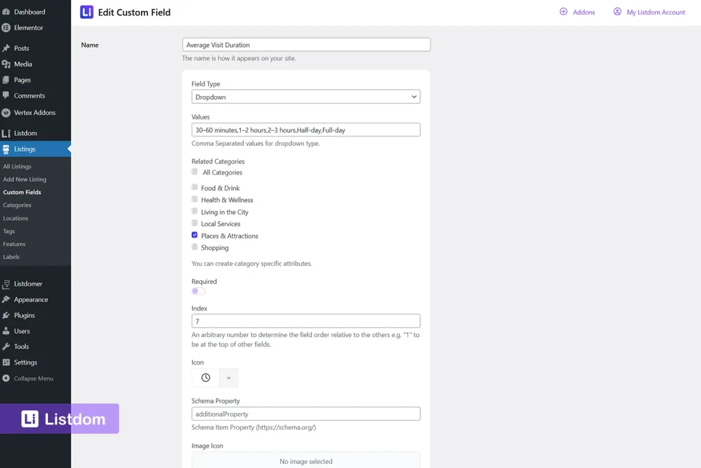 listdom custom field edit form