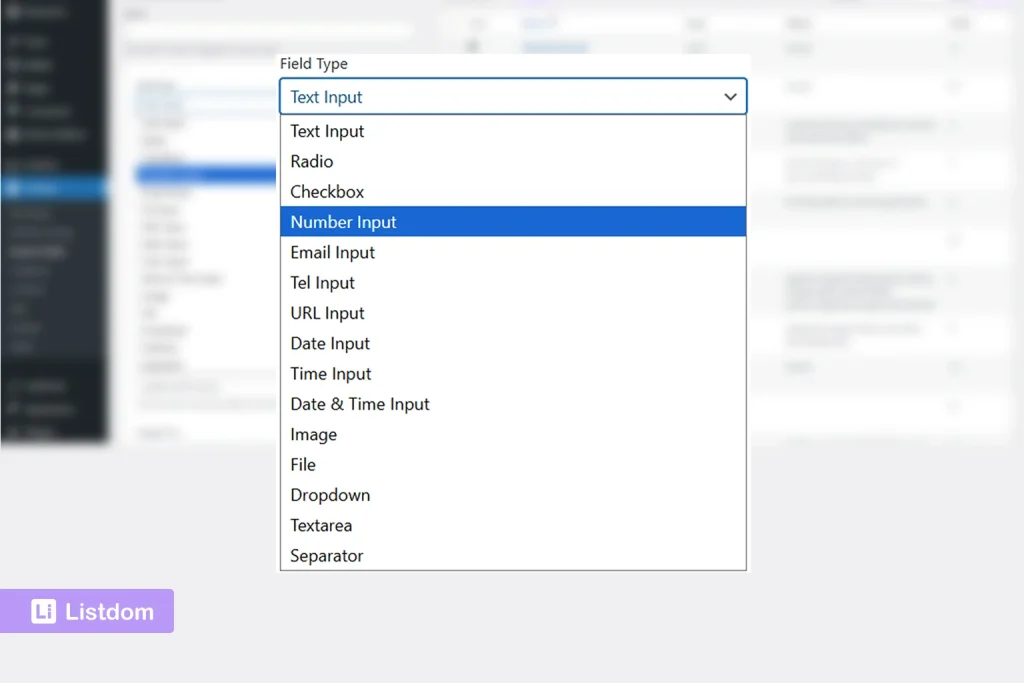 listdom custom fields types