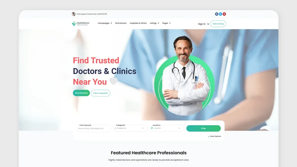 Front end healthcare directory homepage