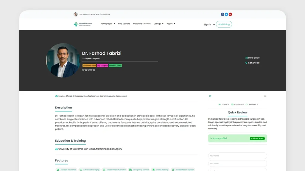 Front end healthcare directory single listing page
