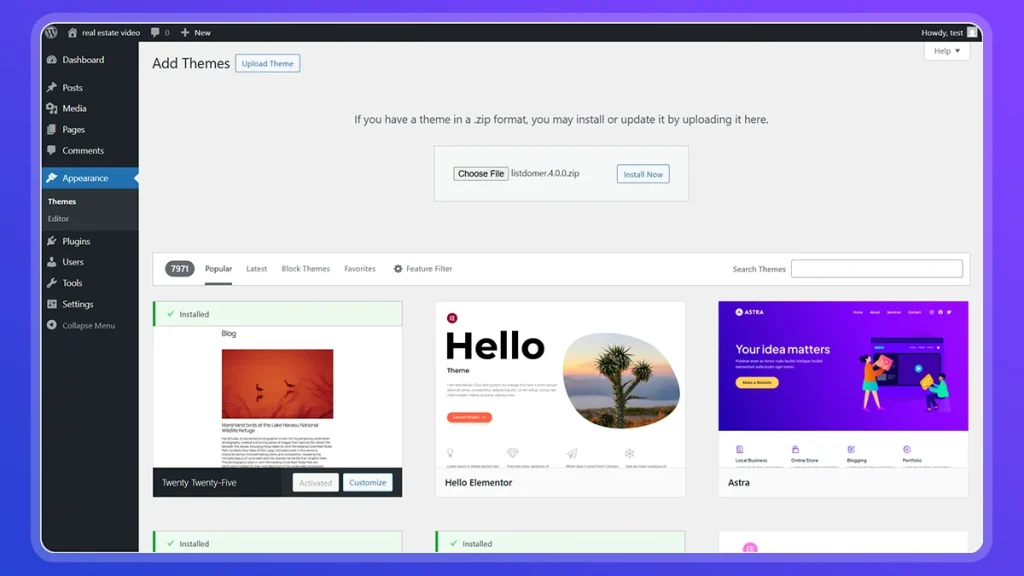 real estate step 2 install activate theme