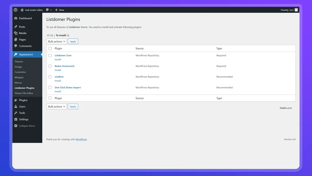 real estate step 3 install listdom plugin