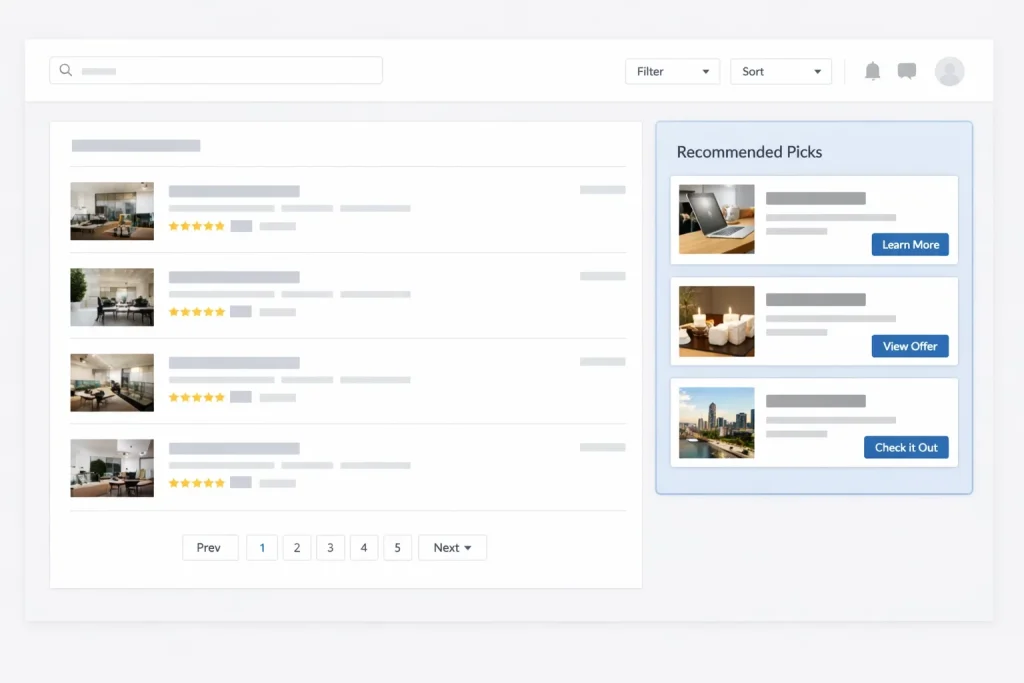 Example of effective affiliate link placement inside a directory listing page.