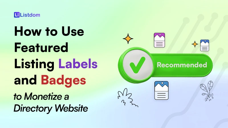Featured listing labels and badges used to highlight directory listings.
