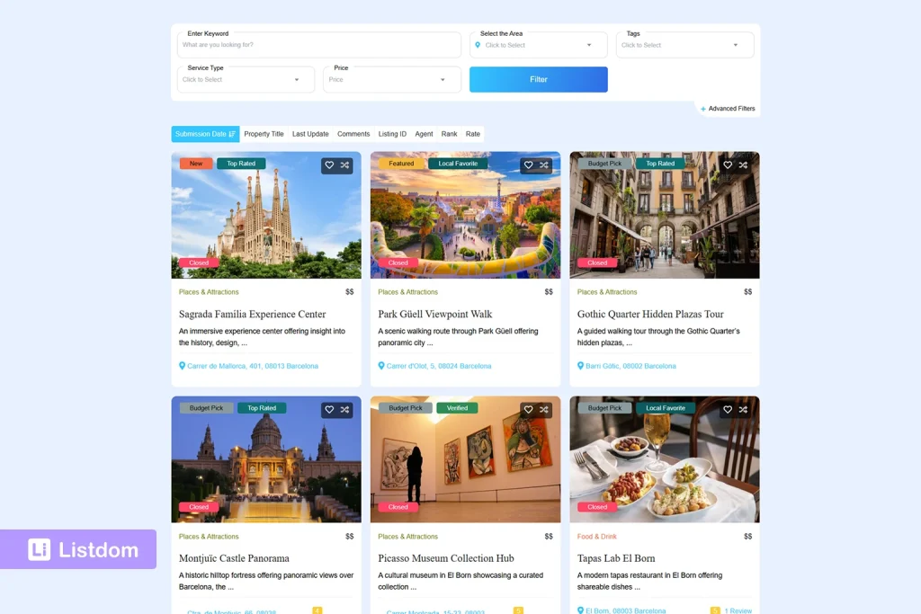 listdom grid view shortcode screenshot