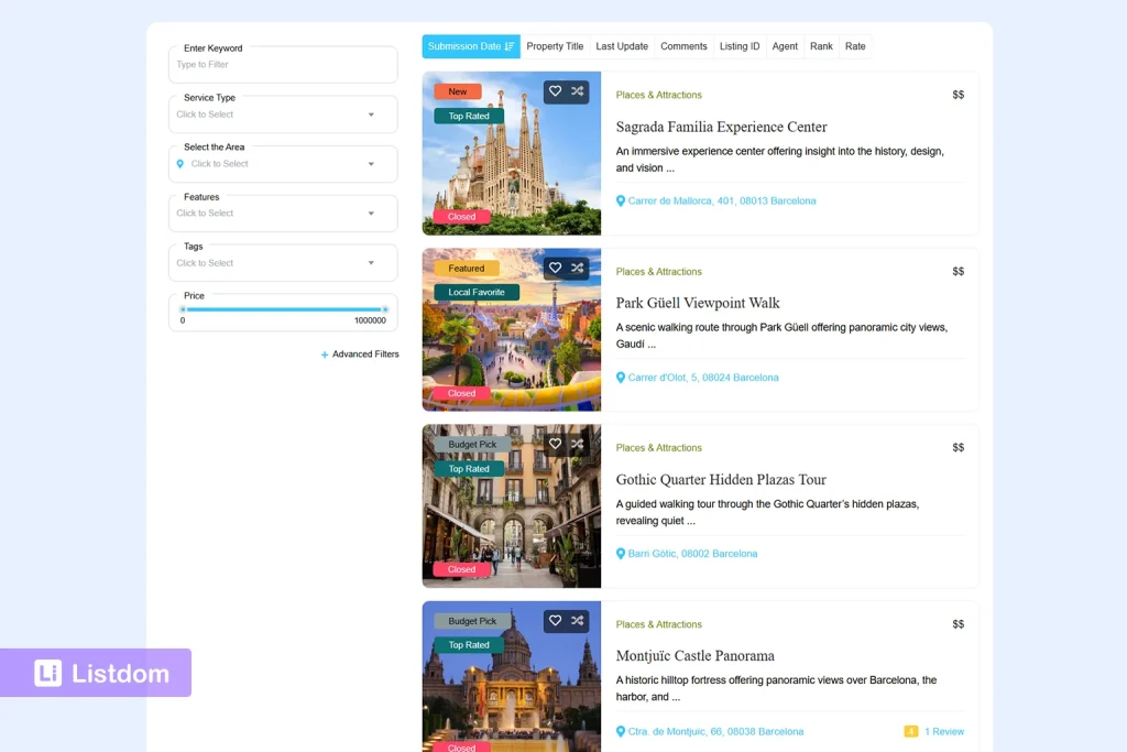 listdom list view shortcode screenshot