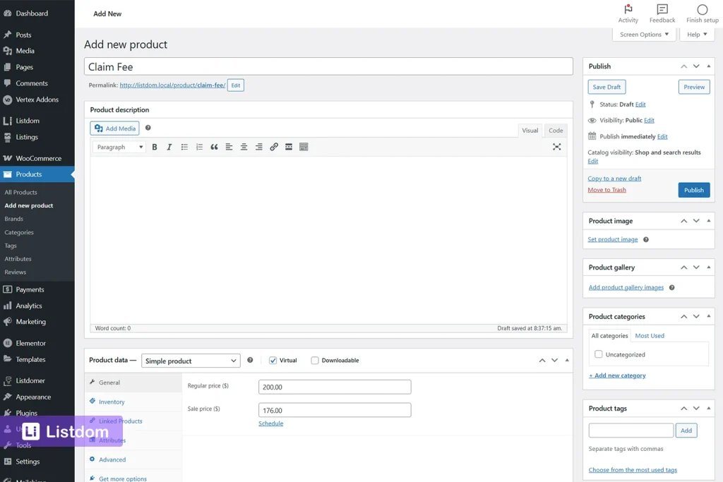 Woocommerce new product settings