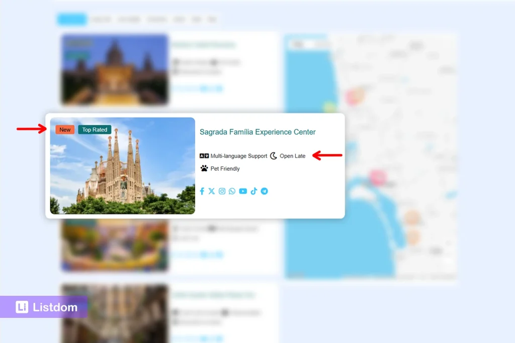labels and features displayed on a listdom llisting card