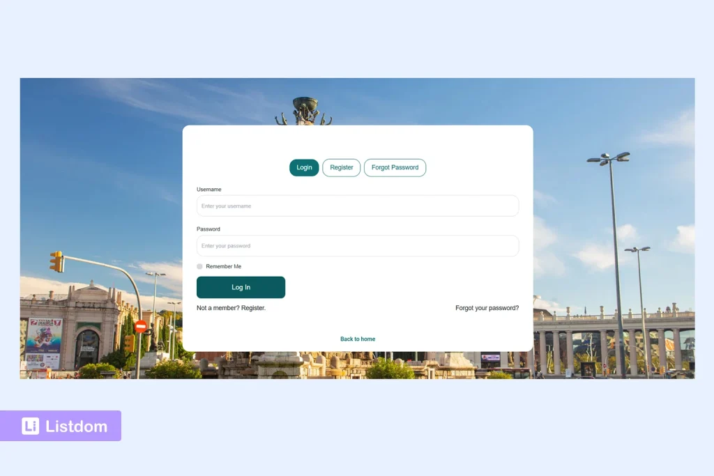 listdom authentication page interface screenshot