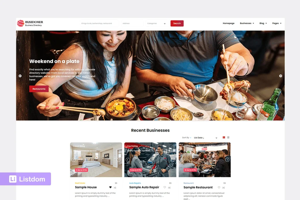 listdom business directory demo homepage screenshot