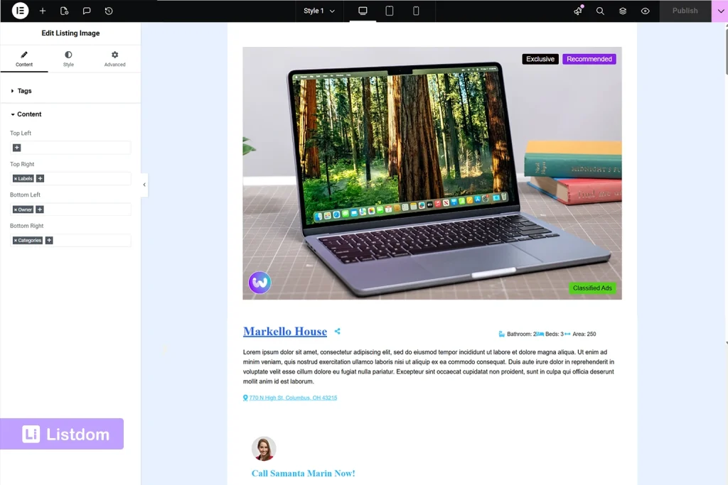 listdom elementor styles editor screenshot