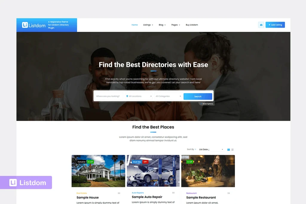 listdom general directory demo homepage screenshot