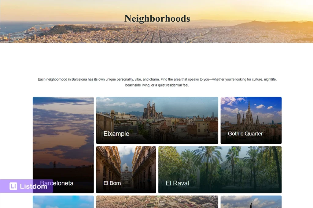 listdom locations displayed on the frontend with shortcode