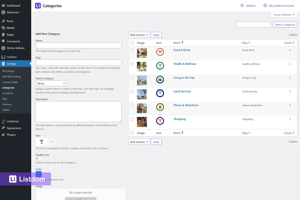 listdom new category adding form