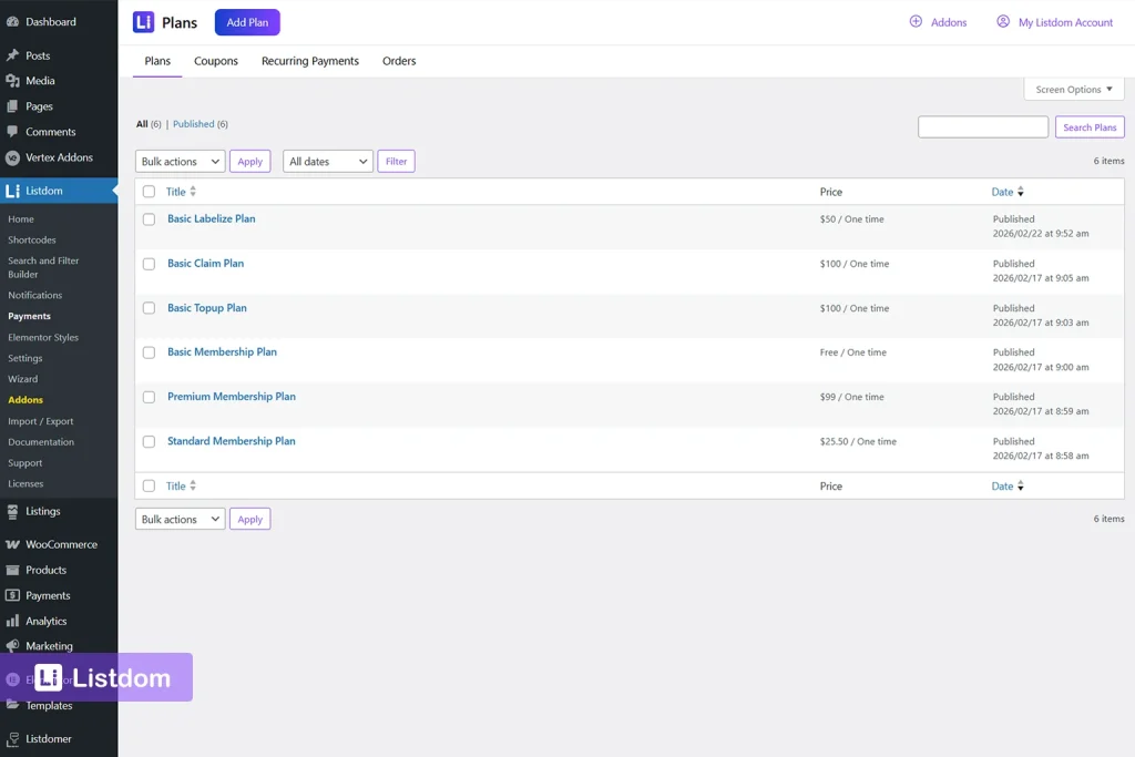 listdom payment plans list