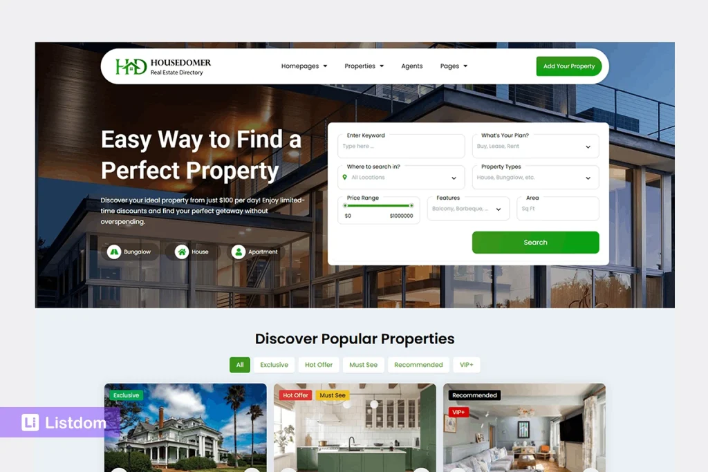 listdom real estate directory demo homepage screenshot