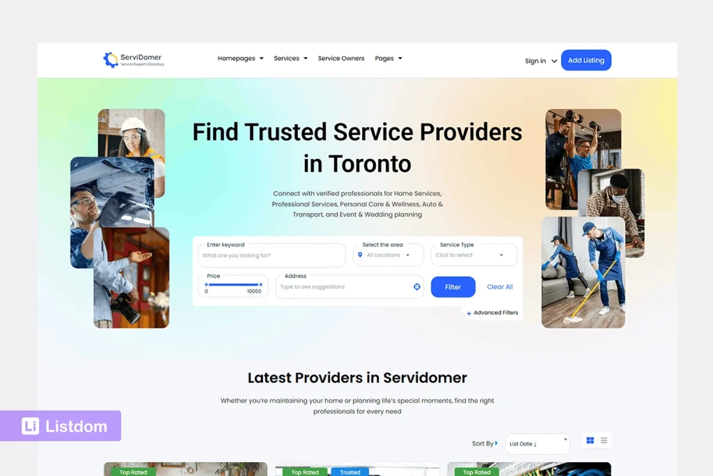 listdom service directory demo homepage screenshot
