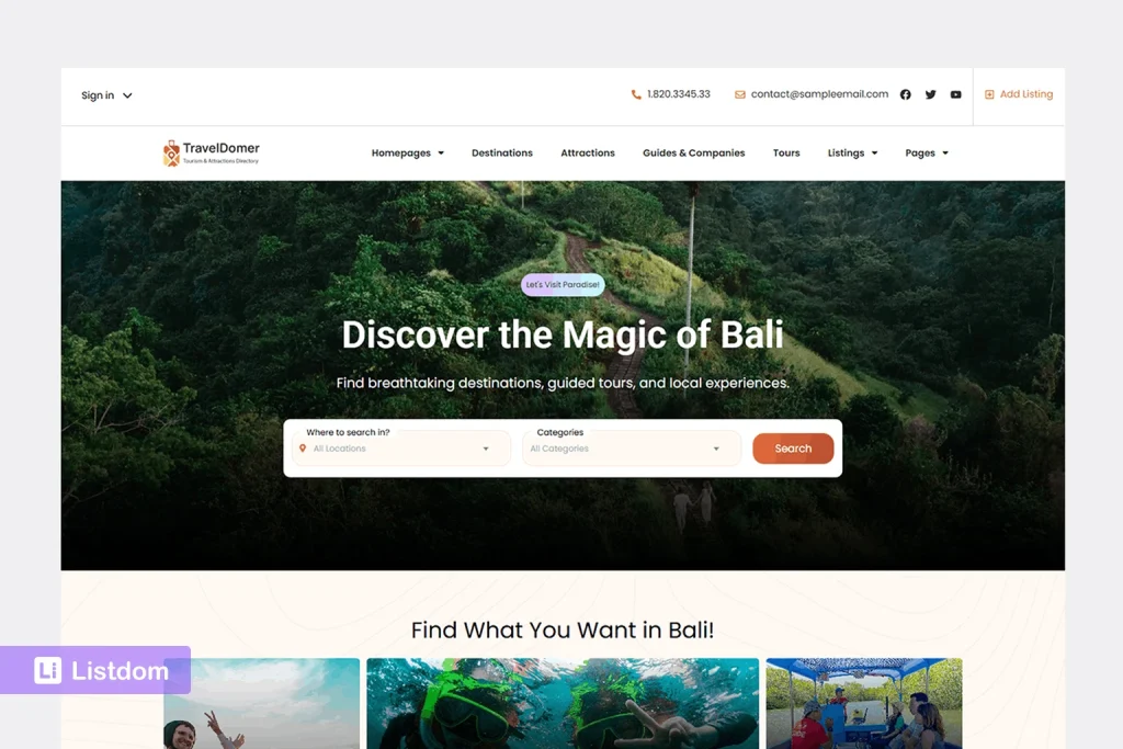listdom travel directory demo homepage screenshot