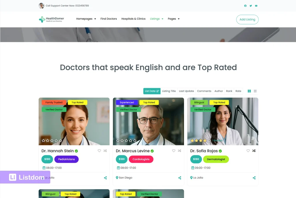 listdom listings customized archive - shortcode page