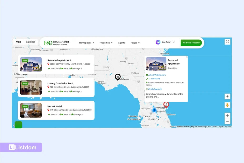listdom interactive map with infowindow
