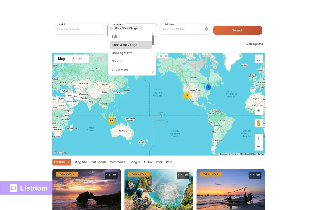 listdom location search field