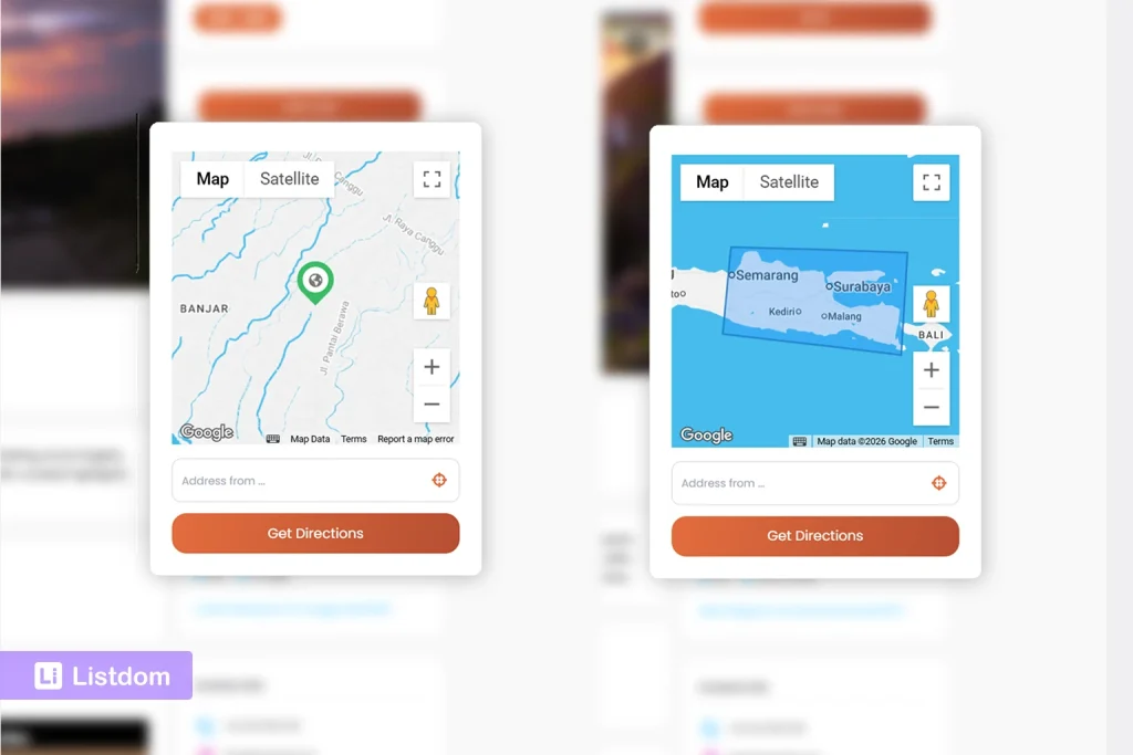 listing location displayed on the map in the marker status and shape status